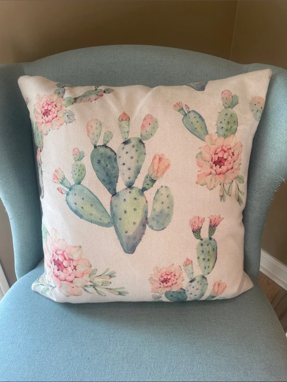 Watercolor cactus throw pillow like new
